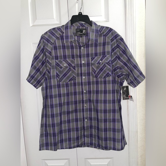 Elixir Mens Size XL Shirt Button Up Short Sleeve Purple/Gray Shirt - Picture 1 of 5